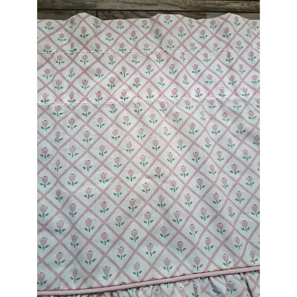 Ruffled Curtain Valance Eyelet Pink Tulips Girls Cottagecore Farmhouse 20x40